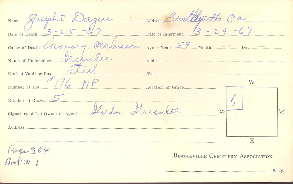 burial card